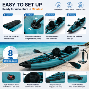 Kayak inflable de pesca con pedales, tipo sit-on-top, para dos personas, con tecnología Drop Stitch, canoa de río, en venta. - Product Image 3
