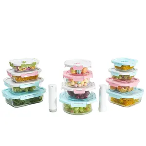 Heat Resistant vacuum food containers glass tiffin box borosil lunch box with pump vent lid