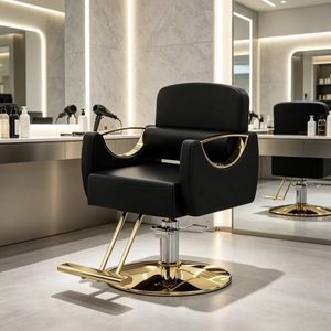 Sillón de Peluquería Hidráulico de Lujo en Dorado, Giratorio 360°, Resistente, Moderno, de Cuero, para Estilismo y Belleza - Product Image 1