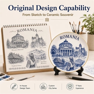 Plato Decorativo <span class=keywords><strong>de</strong></span> Cerámica con Diseño del Templo <span class=keywords><strong>de</strong></span> Atenea, Recuerdo <span class=keywords><strong>de</strong></span> Rumania, Europa, Patrón Vintage, para Personalización OEM/ODM, Venta al Por Mayor - Product Image 4
