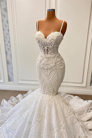Gaun Pengantin Utama Berbahan Lace Putih Baru, Penuh Payet, Berkelas, dan Berwibawa