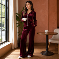 Ensemble deux pièces décontracté pour femme Joydressing : haut à capuche zippé bordeaux et pantalon large
