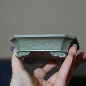 Pot à bonsaï rectangulaire fait main en argile verte, style antique, pin cyprès miniature - Product Image 1