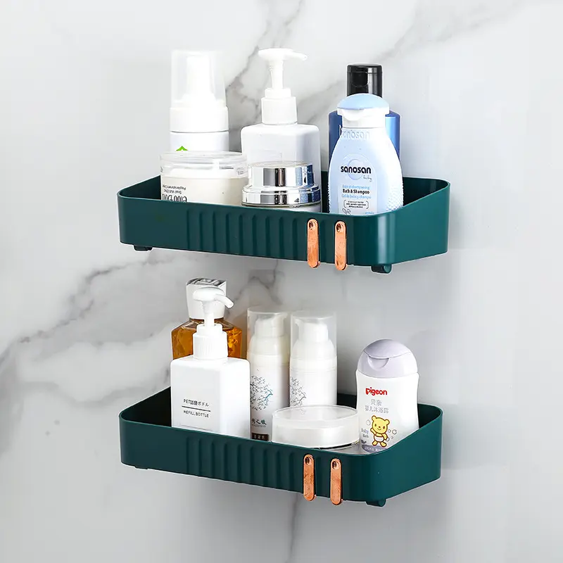 Bathroom No Drilling Storage Holder Rectangular Wall Mounted Shelf Dual With Tower Rack