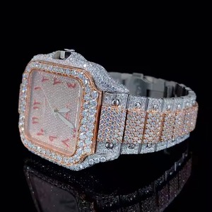 Montre analogique de luxe en acier inoxydable avec diamant Moissanite pour les fêtes aspect exécutif résistant à l'eau quantité en vrac disponible Inde - Product Image 4