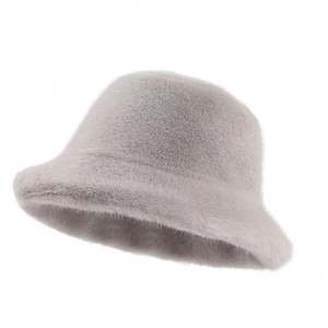 Printemps et automne solide fausse fourrure chaud broderie personnalité imprimé large bord seau chapeaux pour adultes utilisation quotidienne de fête - Product Image 1
