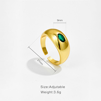 VEWANT Trendiger Weißkupfer-Ring mit 18K Gold/Rhodium-Beschichtung, Breites Band, Anlaufbeständig, Ovaler Smaragdgrüner CZ, Gewölbter Offener Ring für Damen
