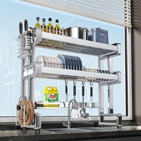 Égouttoir à vaisselle en acier inoxydable à 2 niveaux pour évier, avec porte-couteaux et support pour planche à découper, organisateur d'évier de cuisine