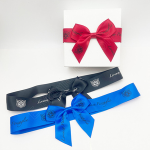 Lazo de satén pre-hecho al por mayor <span class=keywords><strong>E</strong></span>-Magic, lazo de satén con logo personalizado impreso, lazo de satén para envolver regalos - Product Image 3