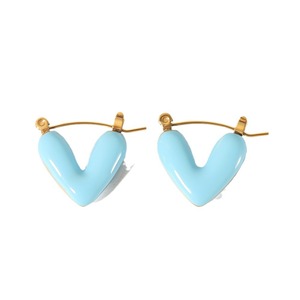 Pendientes Huggie en forma de corazón, oro de 18 quilates, acero inoxidable, epoxi, joyería de moda para mujer TE6389 - Product Image 5