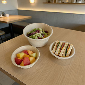 Contenitore per Alimenti Biodegradabile in Canna da Zucchero da 300ml 350ml 500ml 1000ml 1500ml, Ciotola Rotonda per Insalata con Coperchio Trasparente in PET - Product Image 6