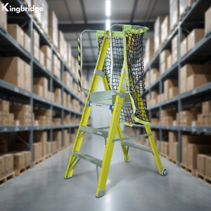 บันไดเคลื่อนที่คิงบริดจ์คุณภาพสูง 3 ขั้น สีเหลือง ทำจากไฟเบอร์กลาส ดีไซน์สำหรับงานอุตสาหกรรม พร้อมราวจับไฟเบอร์กลาสสำหรับงานอุตสาหกรรม - Product Image 1