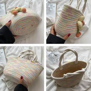 Low MOQ 2026 New Women Summer Cotton Rope Woven Shoulder Bag Casual Bohemian Beach Handheld <b>Purse</b> - Product Image 5