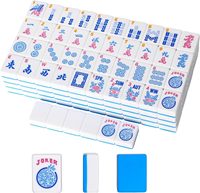 Ensemble de Mahjong Américain Mini Moderne de Luxe Bleu Blanc Rose, Tuiles en Mélamine Portables pour Divertissement à Domicile et en Soirée, Écologique