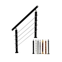 Rampe d'escalier moderne en câble métallique noir en acier inoxydable pour ferme, chambre, sous-sol, terrasse et parc