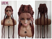 Perruque Synthétique Tressée LINDAL 4 Tresses, Devant en Dentelle Nouée à la Main, Prête à l'Expédition, Design Attrayant, Couleurs 1/27 Noir 1/99J 27/613 1/30 1b/613