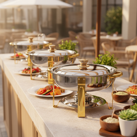 Hete Aanbieding Titanium Goud RVS Chafing Dish 5L Rond Voedselwarmer met Brandstofbak voor Hotel & Restaurant Catering