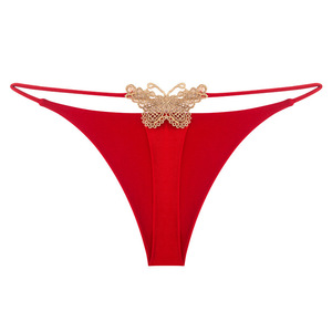 Tanga roja de tirantes finos para mujer, con lazo decorativo, tiro bajo, suave y elástica, sexy, con logo en la cintura. - Product Image 1