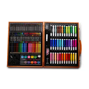 150PCS Professional Drawing Paint Art Set Enthält Öl pastelle, Clips, Buntstifte, Farb stifte, Pinsel Holz koffer Scratch Art Set