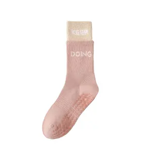 manufacturer wholesale custom women merino wool bamboo cute branded embroidered long length pilates antislip grip crew socks