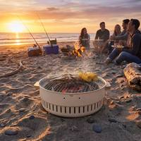 Barbecue au charbon de bois rond avec poignées latérales en bois, mini-grill entièrement ventilé pour le camping en plein air et le thé