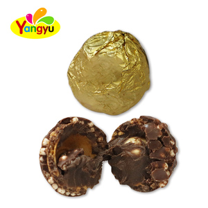 Bonbons au chocolat en forme de cœur, enveloppés de feuille d'or, croquants aux noisettes, en boîte transparente, vente en gros directe d'usine - Product Image 2