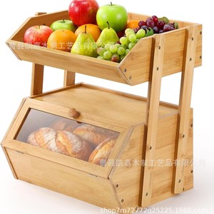 Caja de pan de madera Kaijia con estante para frutas, organizador de cocina de bambú de doble capa para pan y frutas - Product Image 1