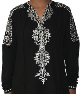 Kaftán Abaya Elegante Bordado para Mujer, Ecológico, de Seda de Bambú y Algodón, Negro, Transpirable, Hecho a Mano, Musulmán - Product Image 5