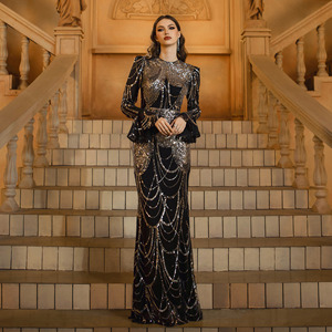 Manica lunga serata modesta per le donne sirena nera Hijab paillettes impero lungo ispirato <span class=keywords><strong>Istanbul</strong></span> marocchino turco Dubai - Product Image 2