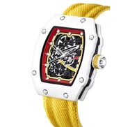 Montre mécanique automatique de luxe ajourée, boîtier tonneau, bracelet en nylon, montre-bracelet habillée pour homme