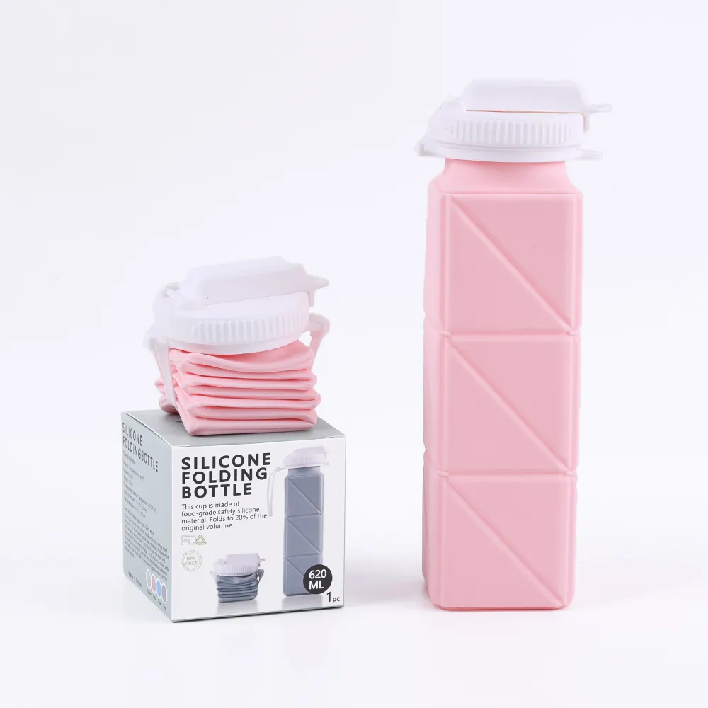 Leakproof 21oz Sports Collapsible Water Drink Bottles Eco Friendly Gym Children Silicone Foldable Kids Bottle Water With Straw