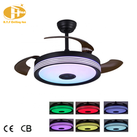 Lampu Kipas Plafon Retraktil RGB Modern dengan Lampu LED Dimmable, 3 Baling-baling Tersembunyi, Motor DC, dan Remote Control untuk Rumah Indoor
