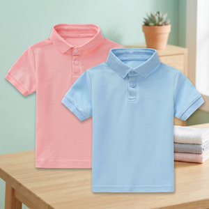 Chemise polo en coton pour enfants, uniforme scolaire, école primaire, rose, bleu, manches courtes, tissu tricoté, garçons - Product Image 4