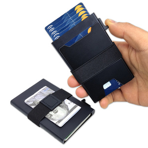 Mechanism &amp; Slim Engraved Logo Men's Expandable Capacity Aluminum Metal Case RFID Anti-Theft <strong>Pop</strong> <strong>up</strong> Credit <strong>Card</strong> Holder <strong>Wallet</strong> - Product Image 4