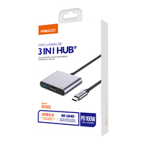 Recci Rh05 Aluminium 3 in 1 Type C Docking Station Hub Kabel Konverter USB-C ke Type C USB 3.0 4K untuk Laptop PC Komputer