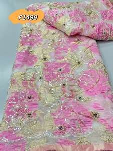 डुबाई एमड कपड़े बाजिन रीचे में बनाया गया अद्वितीय पैटर्न बेज क्रीम, टिनिनी ब्रोकेड जैक्वार्ड फीता अनुचर बेड कपड़े - Product Image 2