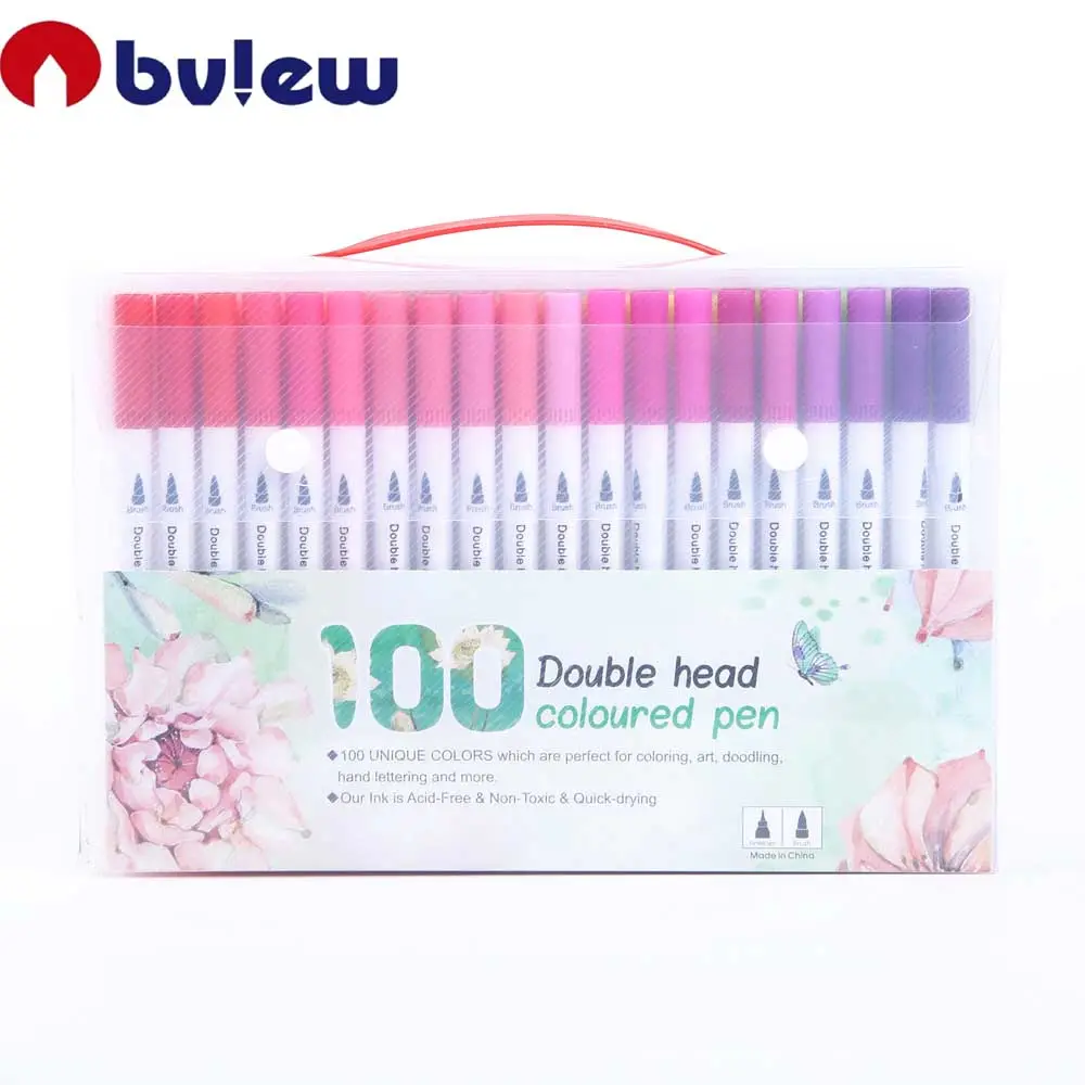 100 verschiedene Farben Fin eliner und Pinsels pitze Art Marker Doppelkopf farbiges Stiftset Geschenkgel-Paket für Kinder Art