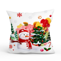 Housse de coussin décorative de Noël avec bonhomme de neige, arbre, bonbons et flocons de neige, pour canapé et décoration intérieure