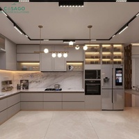 Meuble de cuisine moderne en aluminium avec éclairage LED intégré, gain de place pour les petits appartements et cuisines studio