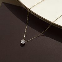 Collier de Solitaire en Zircon rond, pendentif en or jaune, ensemble de lunette, colliers de Solitaire délicat, bijoux en acier inoxydable