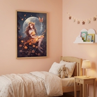 Kit de Peinture Diamant 5D Fée Fantastique Fille Pleine Lune Papillon Fleur Mosaïque Complète DIY pour Adultes Décoration Murale