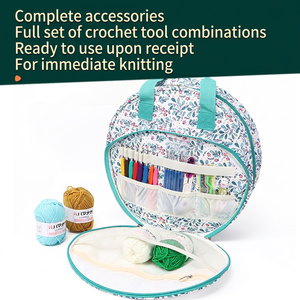Jp Jinping Round Floral <b>Crochet</b> Storage Bag With Zipper For Home Diy Crafting <b>Kit</b> - Product Image 4