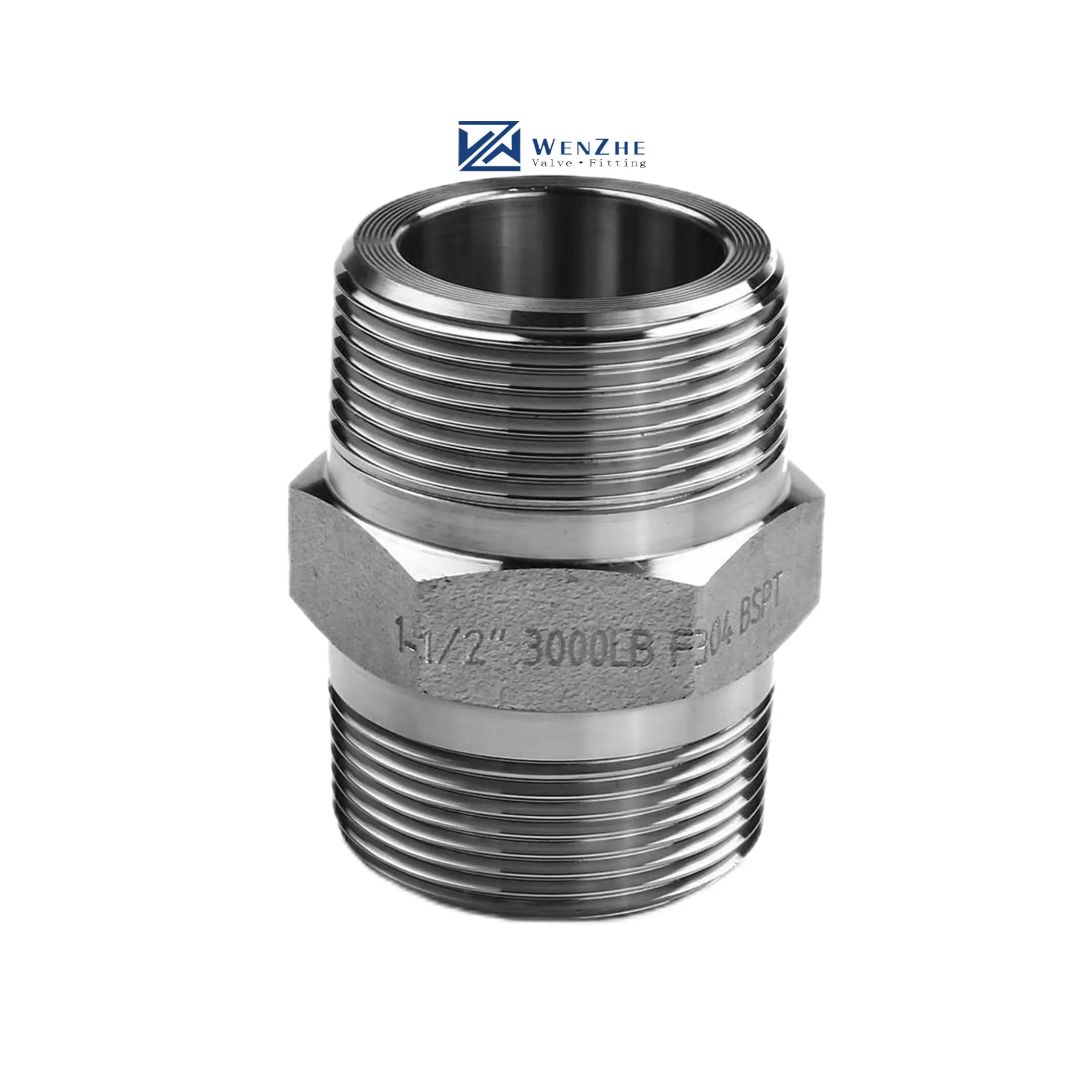 Raccord de tuyau en acier inoxydable WZ 304 mamelon hexagonal 1/4 ''x 1/4" mâle NPT BSPT 3000 #6000 #