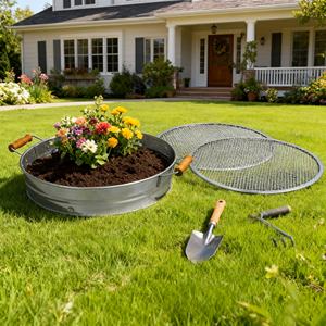 Tamis de jardin en métal galvanisé avec poignées en bois Énigme de sol avec 3 écrans à mailles interchangeables Tamis de sol de jardin rond - Product Image 6