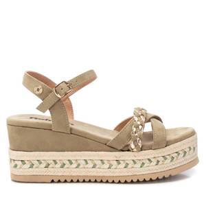 Sandali con zeppa rialzata da donna Refresh, beige in camoscio, con plateau e cinturino intrecciato, scarpe estive - Product Image 1