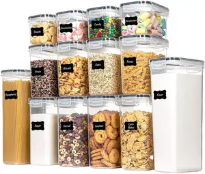 Lot de 14 organisateurs de cuisine en plastique hermétiques pour aliments secs, farine de sucre, céréales, ensembles de conteneurs de stockage des aliments