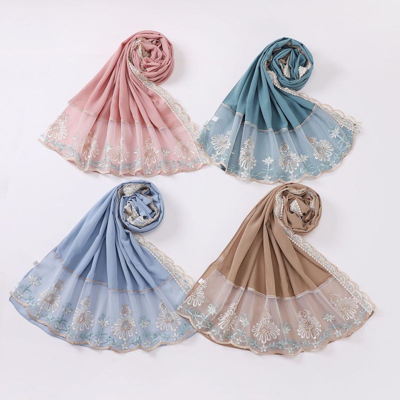 New Hand Sewn Flowers Scarf With