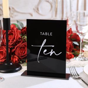 Nero personalizzato acrilico doppio lato tavolo numeri sta 1-15 Set stampato calligrafia matrimonio decorazione espositore - Product Image 3