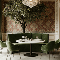 Ensemble de meubles en cuir pour restaurant et café : banquette demi-cercle en marbre, chaise et table