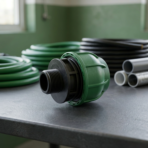 Conector de Compresión de Polipropileno de Superficie Lisa con Rosca Macho Recta Verde para Suministro de Agua de Riego - Product Image 3